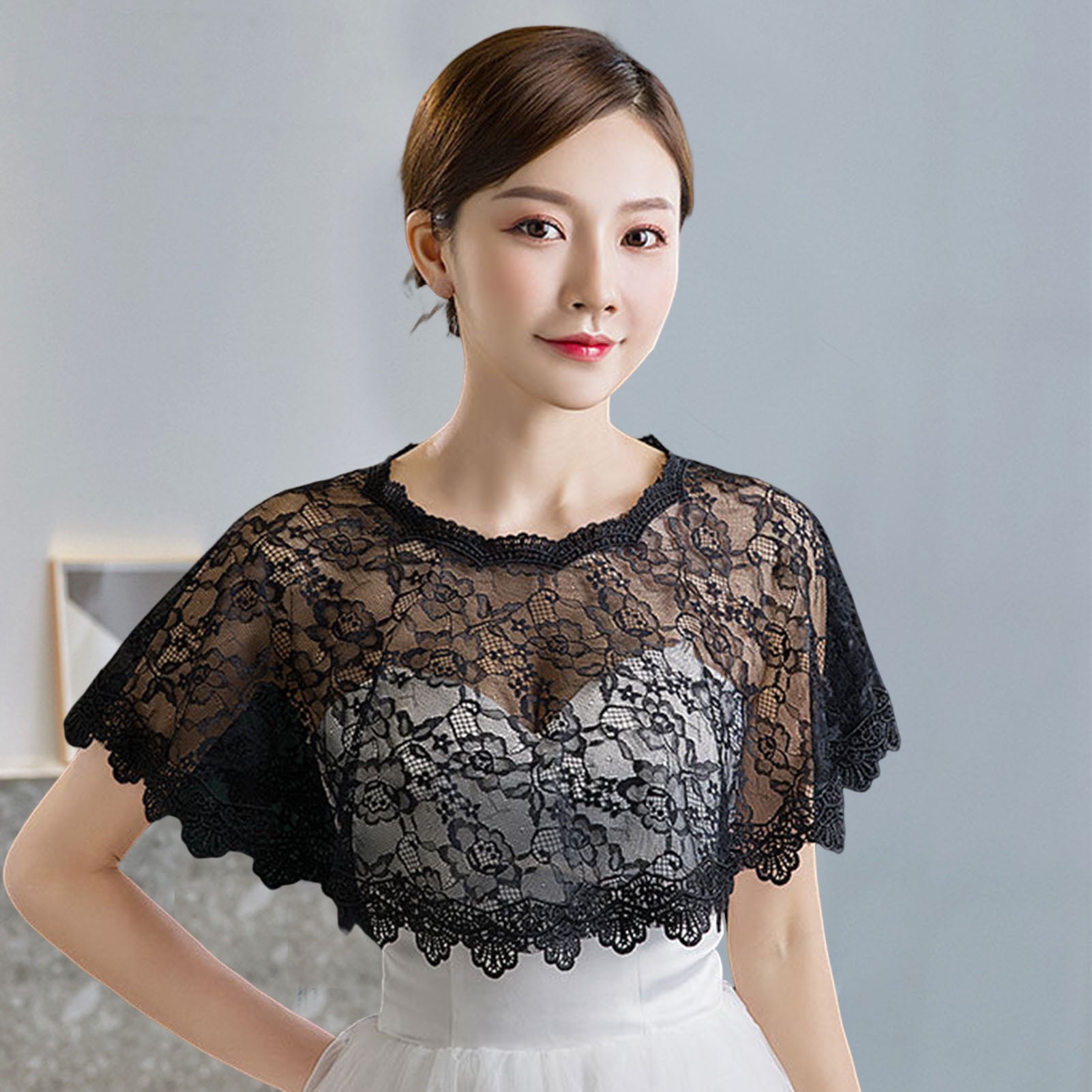 DGROEE Women Lace Wedding Shawls Wrap Bridal Embroidered Floral Shrug