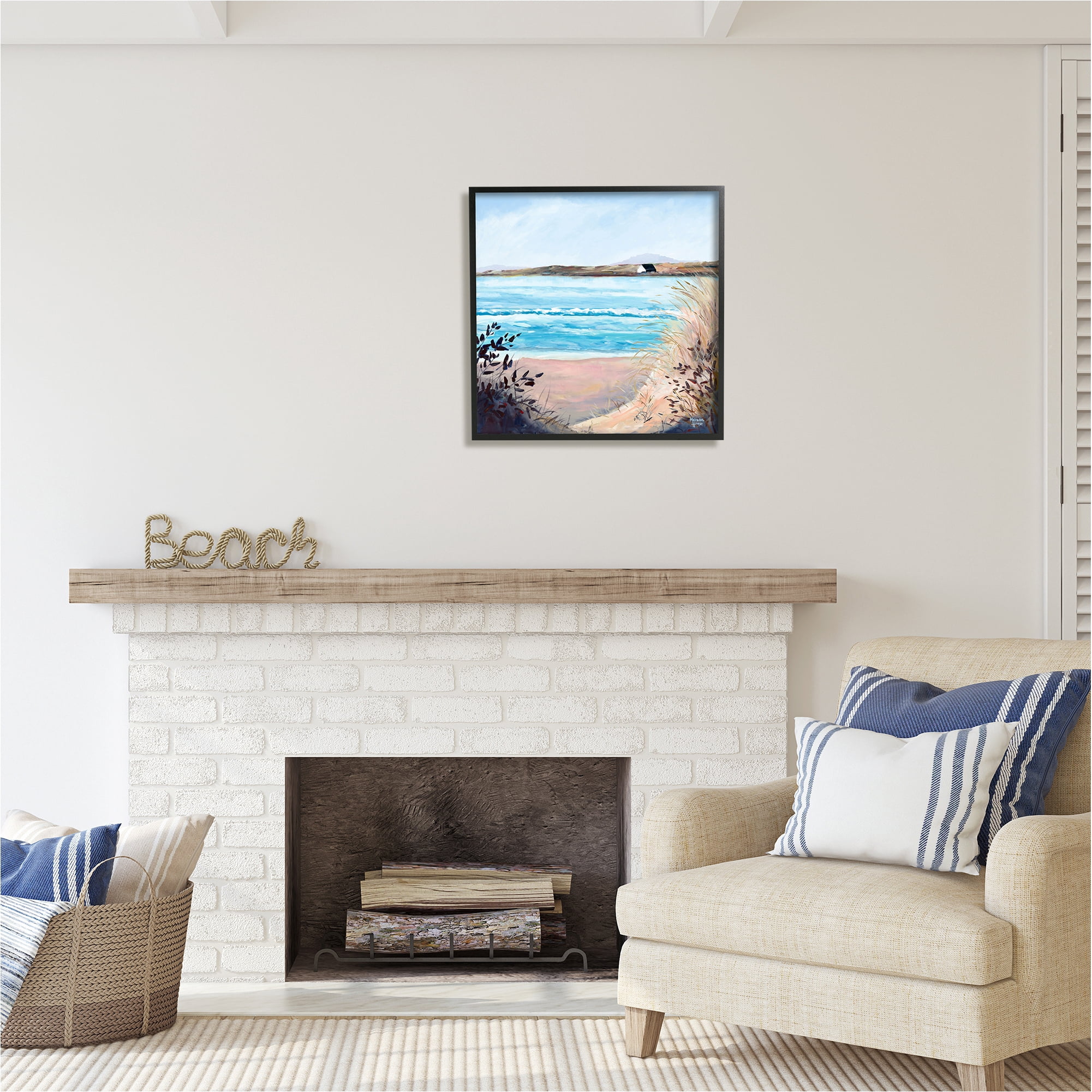 Stupell Industries Coastal Beach Landscape Landscape Painting Black Framed Art Print Wall Art, 24 x 24