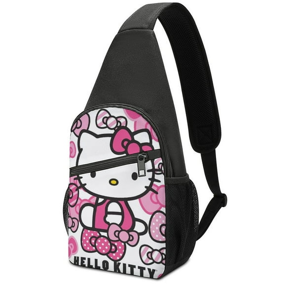 Hello Kitty Unisex Crossbody Bags Lightweight Sling Backpack Multipurpose Shoulder Bag High Capacity Hiking Daypack Chest Bag