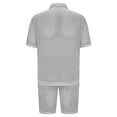 thumbnail image 5 of GERsome Men's 2 Piece Outfits Mesh Short Sleeve Solid Color Button Down Shirts and Shorts Set with Pockets S-3XL, 5 of 7