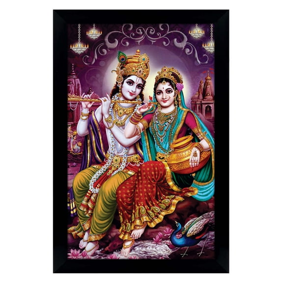 IBA Indianbeautifulart Radha Krishna Picture Frame Religious Poster Black Wall Frame Deity Photo Frame Wall Decor For Home/ Office/ Temple-6 x 8 Inches