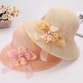 thumbnail image 5 of Women's Glitter Straw Sun Hat with 3D Floral Bowknot and Faux Pearl Accent Featuring Wide Brim Foldable Design Yellow, 5 of 6