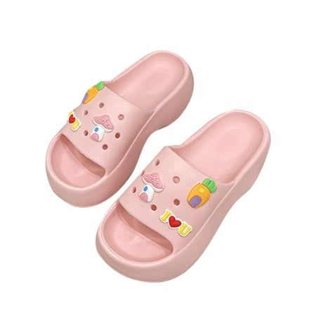 

Tenmix Ladies Pool Comfortable Shower Slipper Wide Width Open Toe Summer Slippers Home Waterproof Thick Sole Slide Sandals Pink 5.5-6