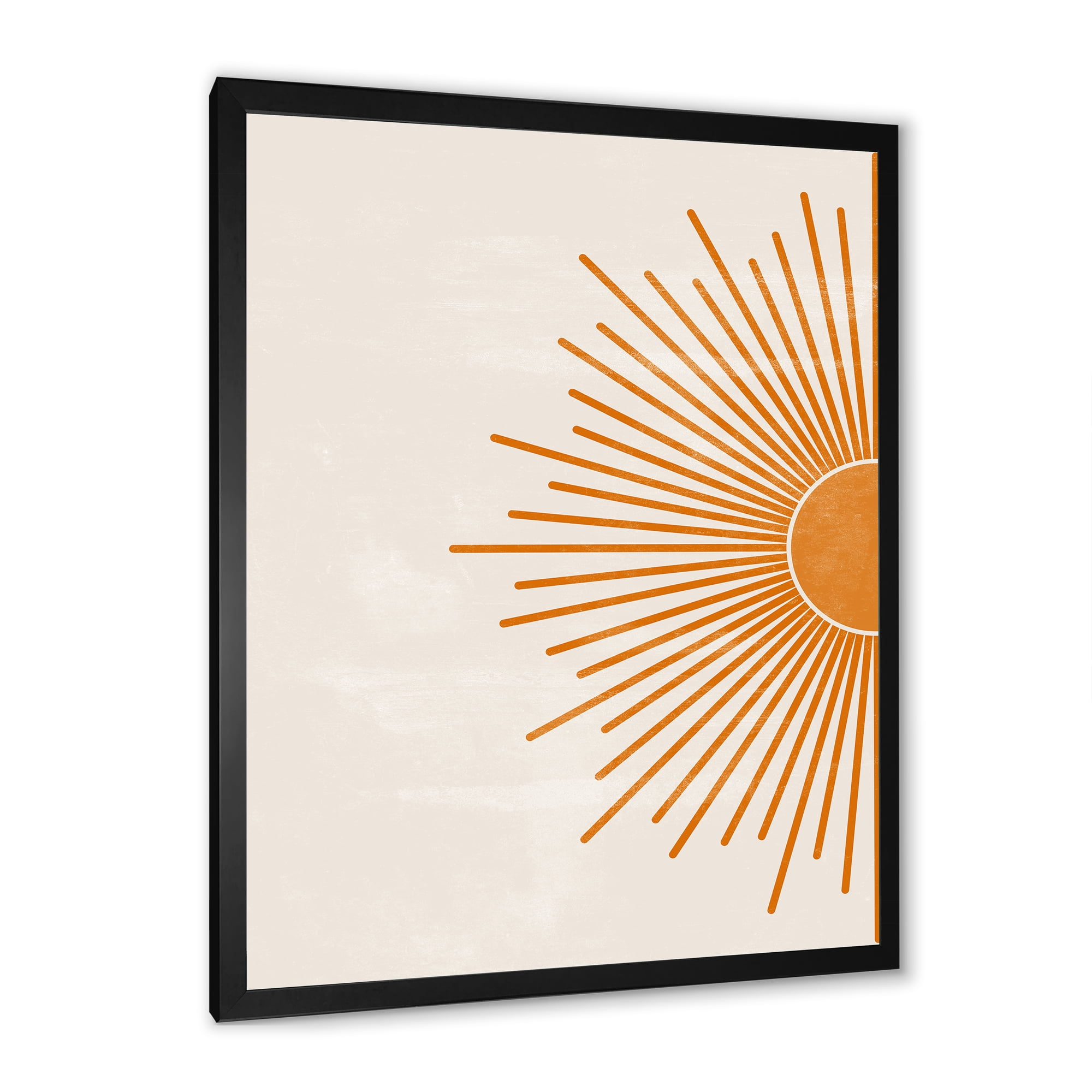 Designart 'Orange Sun Print On Beige I' Modern Framed Art Print