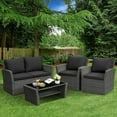 thumbnail image 3 of Patiojoy 4-Piece Rattan Wicker Patio Outdoor Furniture Sofa Set with Cushions & Tempered Glass Table Black, 3 of 10