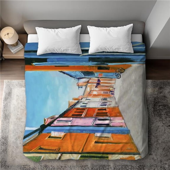 Begin Home Decor C1DCKSW0T0KL4K Colorful Houses in Italy King Size Duvet Cover - Contemporary Livingroom Decor