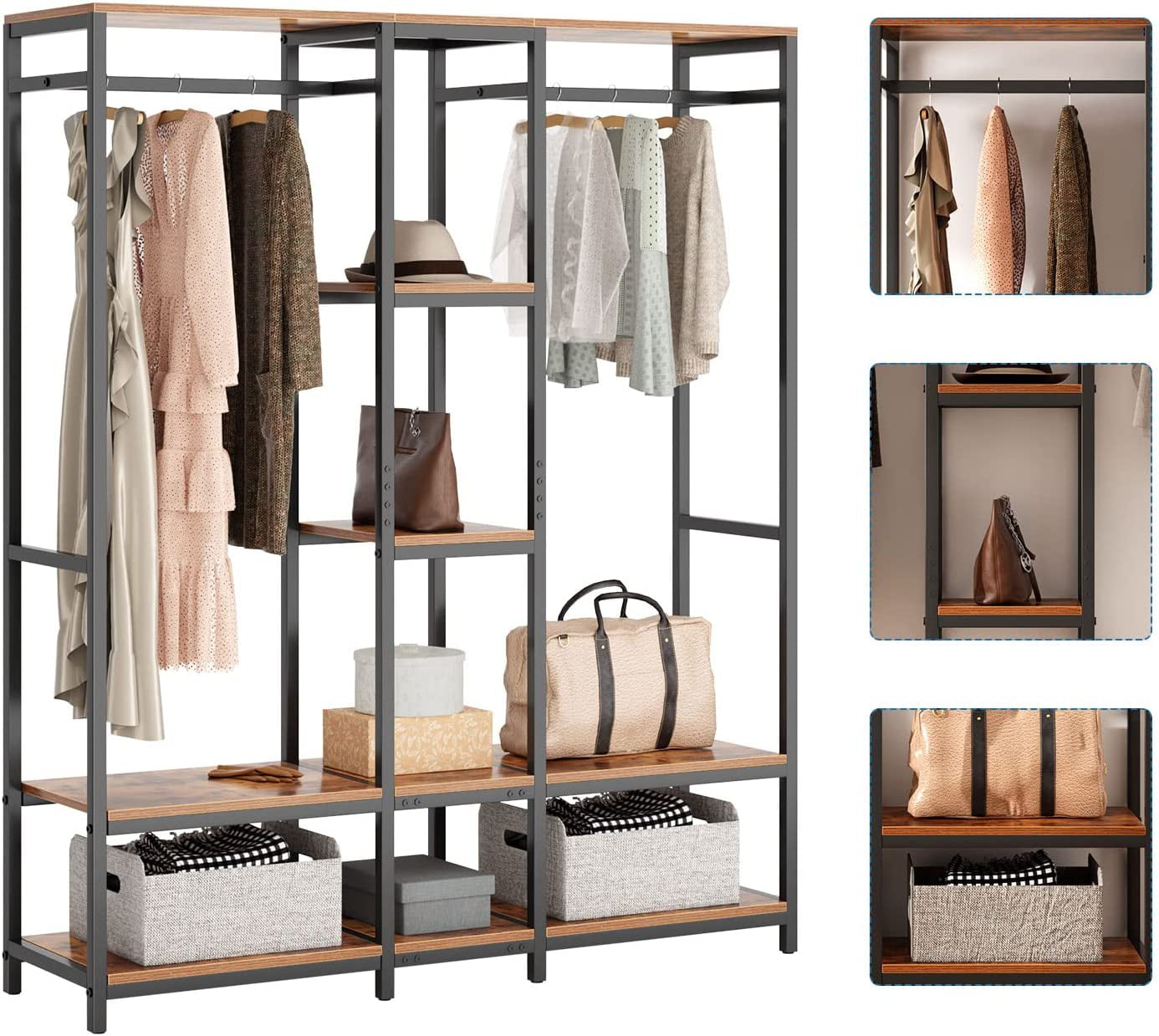 Metal Wood Free-standing Closet Clothing Rack Closet Organizer System with  Shelves Clothes Garment Rack Shelving for Bedroom - Yahoo Shopping