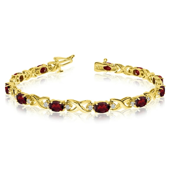 14k Yellow Gold Natural Garnet And Diamond Tennis Bracelet