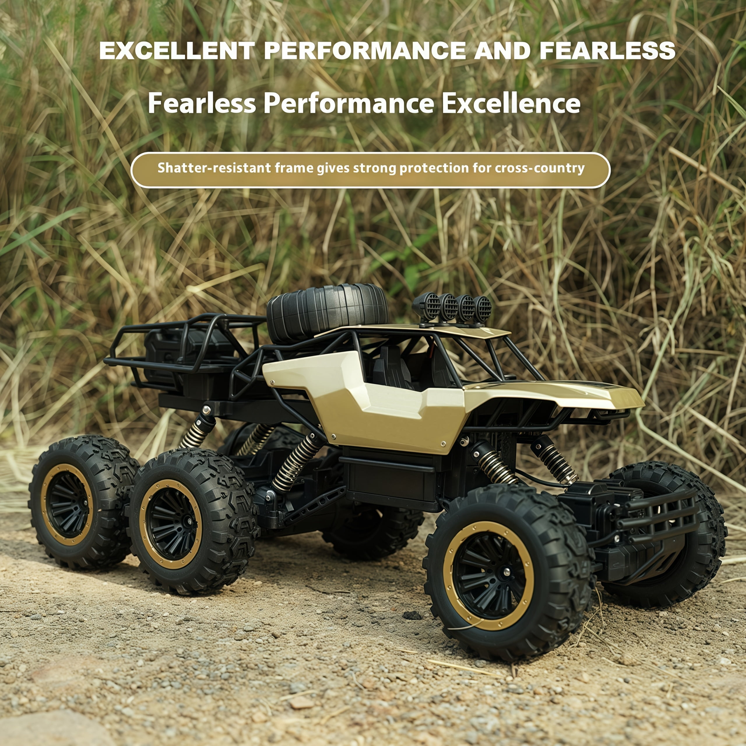 Alloy Rock-Climbing 6-Wheel RC Car - 1:12 Scale 2.4GHz 4WD Off-Road Truck with Dual Magnetic Motors, Independent Suspension   Non-Slip Tires(Gold)
