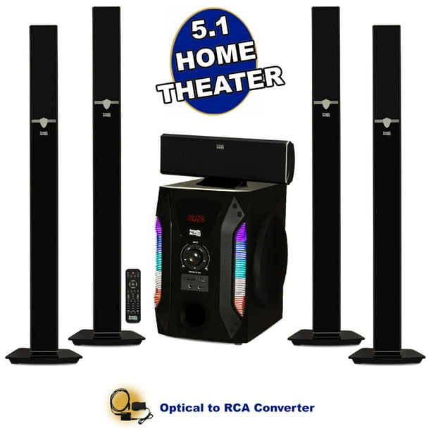 Acoustic Audio AAT1003 Bluetooth Tower 5.1 Speaker System with Optical