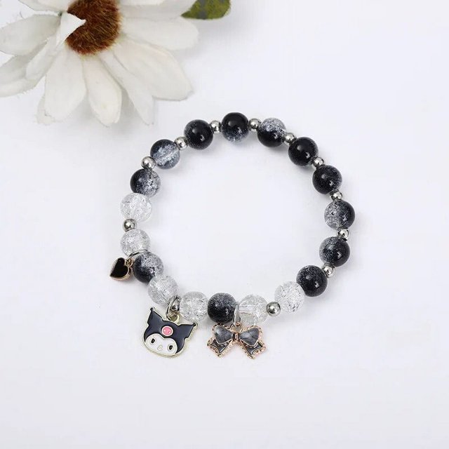 Sanrio-pulsera de Hello Kitty My Melody Kuromi Cinnamoroll para niña, brazalete de cristal Rosa Natural, bonito gato Kt, regalo de joyería, nuevo