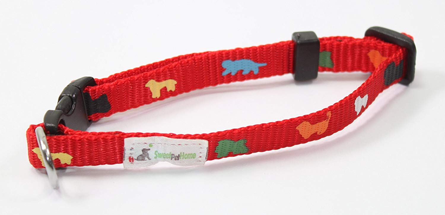 8" to 12" Inch Adjustable Red Coloful Puppies Nylon Collar for Small Sized Dogs