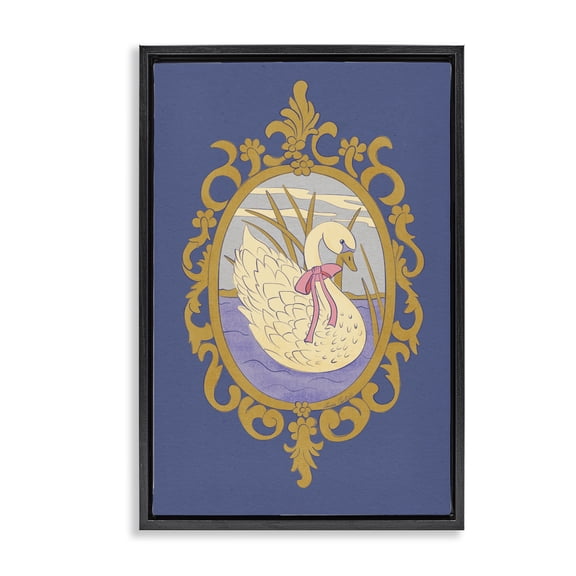 Stupell Industries Swan and Ornate Pattern Black Framed Floater Canvas Wall Art, design by Carrie Cantwell