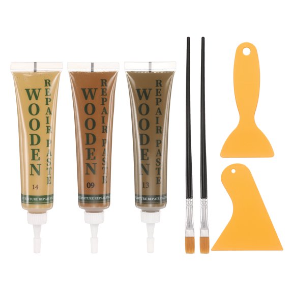 Kit de Reparación de Madera, 3 Colores 0.88oz Rellenos de Madera Kit de Reparación de Muebles con Espátulas y Cepillos, Repara Rasguños, Grietas, Sándalo Amarillo, Nogal Claro, Madera Natural