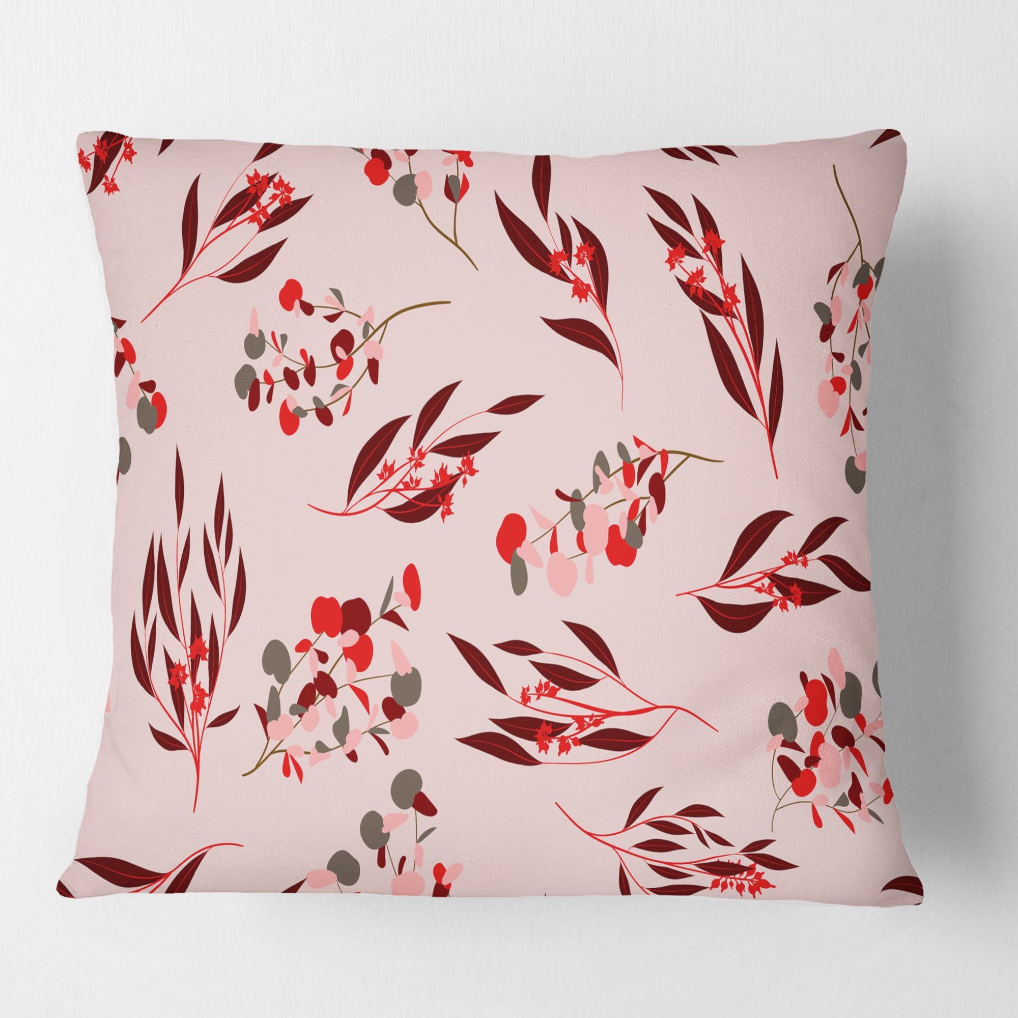 Designart Bright Eucalyptus Floral Pattern II' Mid-Century Modern Throw Pillow - 16x16