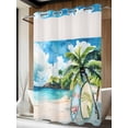 thumbnail image 2 of No Hook Shower Curtain with Snap-in Liner, Summer Beach Waterproof Fabric Bathroom Curtains, Tropical Coastal Palm Tree Surfboard Bath Curtains & Mesh Top Window 72"x84" Long, 2 of 9