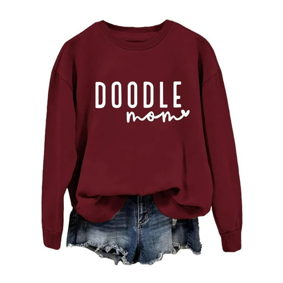 Arlun Doodle Mom Crewneck Sweatshirts Goldendoodle Mama Pullovers Funny Letter Printed Dog Mom Tops Womens Loose Comfort Casual Golden Doodle Owner Pullover Tops XL