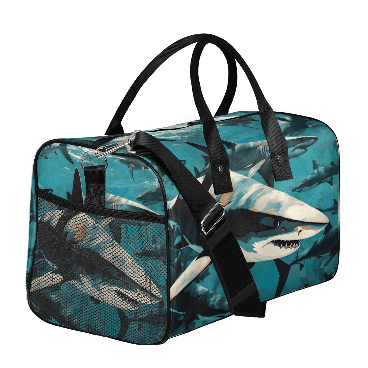 Herdesigns Shark Fish Gym Duffle Bag for Men Women, Travel Sports Bag Waterproof Lightweight Weekend Carry On Tote