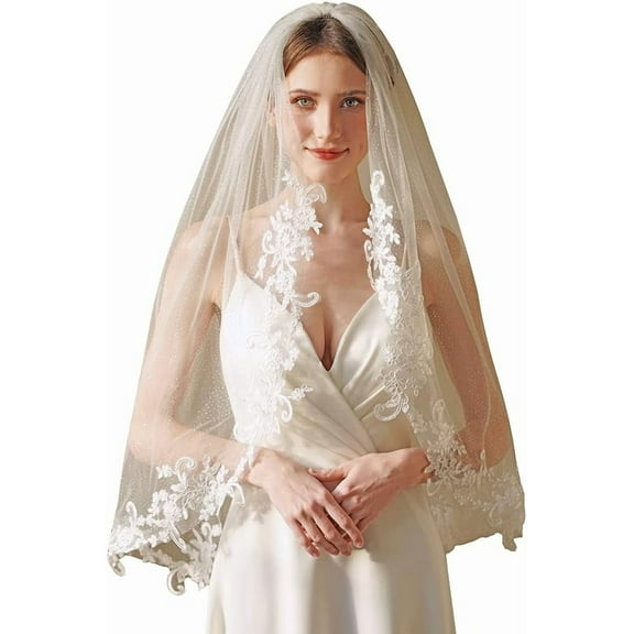 CoCoMangos Wely 1 T Fingertip Length Glitter Lace Wedding Bridal Veil With Metal Comb F32