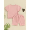 thumbnail image 4 of vera natura Toddler Girl Summer Outfit Fuzzy Letter Embroidery Short Sleeve T-Shirts Tops and Shorts 2Pcs Clothes Set, 4 of 9