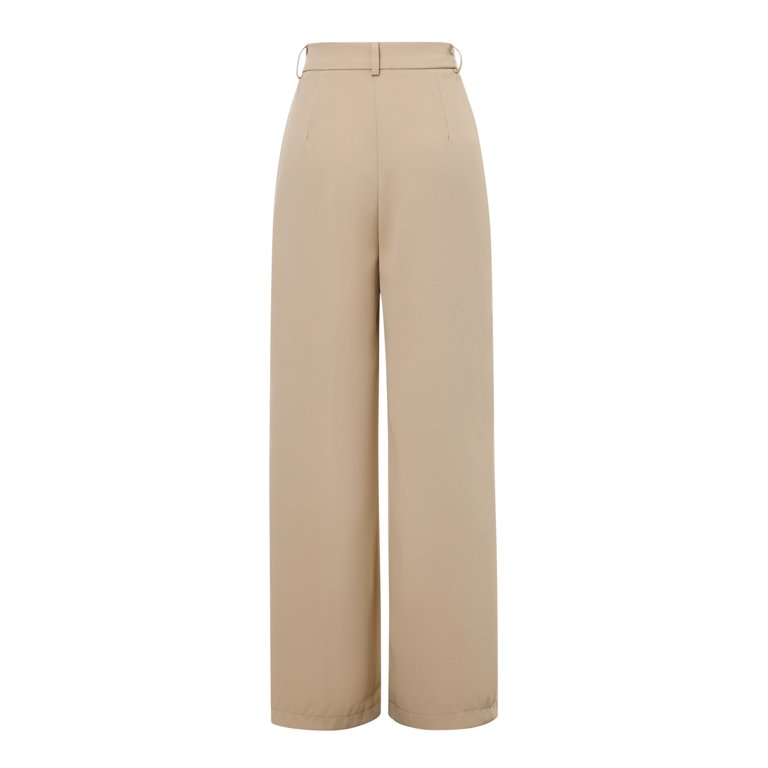 Womens Wide Leg Pants Straight Leg High Waisted Office Loose Long Pants L  Khaki