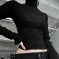 thumbnail image 1 of Jersey de cuello alto con estampado de letras para mujer, camiseta de manga larga estilo Harajuku informal, ajustada, de colores sólidos, para otoño e invierno, 1 of 6