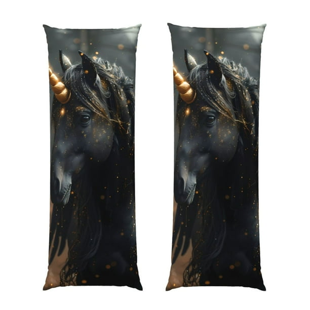 Fotbe Black And Gold White Horse Funda para Almohada Corporal con Diseño, Funda de Microfibra Ultrasuave de 20x54 Pulgadas, Ropa de Cama Elegante