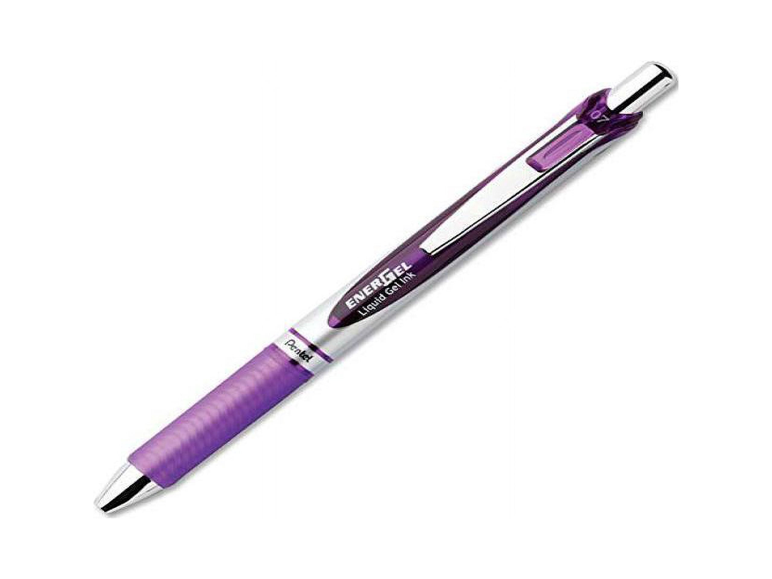 Pentel® EnerGel™ Retractable Liquid Gel Pens, Medium Point, 0.7 mm, Silver Barrel, Violet Ink, Pack Of 12