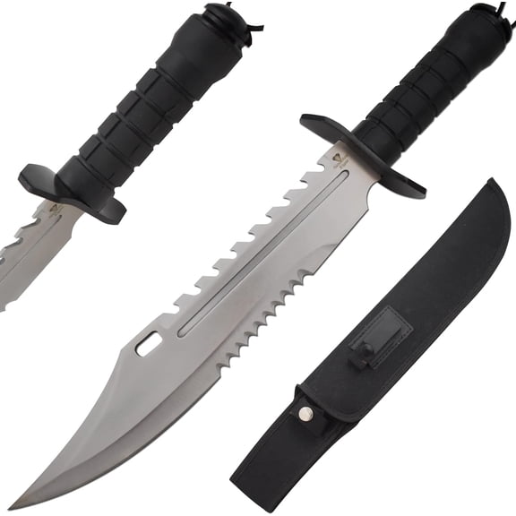 Snake Eye Tactical 16.5" Fixed Blade Survival Hunting Knife - 11.5" Half Serrated Sawback Stainless Steel Blade w/ Sheath & Sharpener