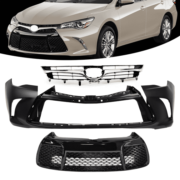 Top Gear Motors Front Bumper Cover with Upper and Lower Grille for 2015–2017 Toyota Camry