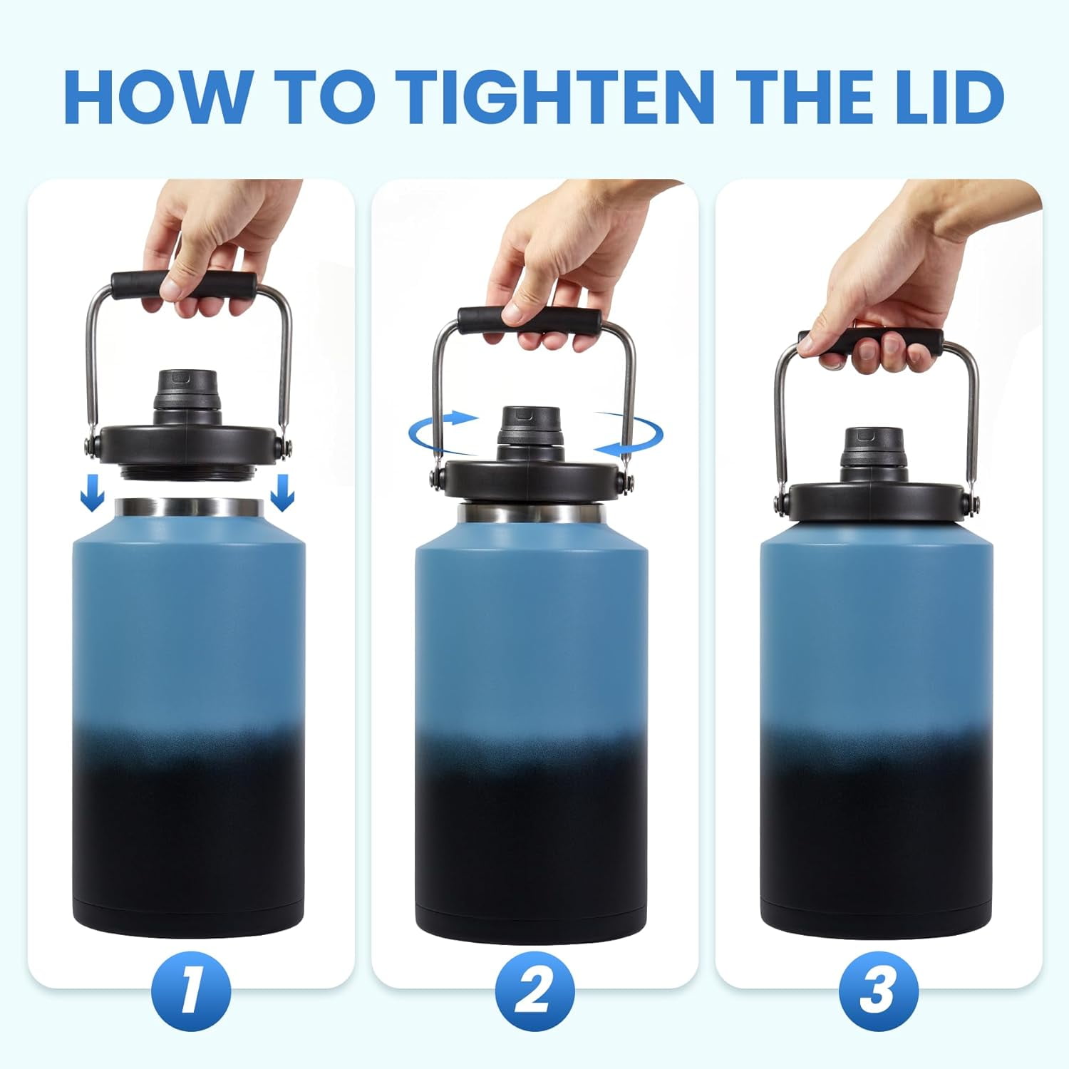 1 Gallon Insulated Water Jug, 128 oz Stainless Steel Bottle with Wide Mouth,  for Hot & Cold Drinks