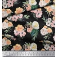 thumbnail image 2 of Soimoi Black Cotton Duck Fabric Anemone & Begonia Floral Print Sewing Fabric Yard 42 Inch Wide, 2 of 3