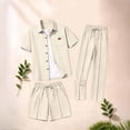 thumbnail image 6 of Eryao Big and Tall Men's Beach Outfit Set 3 Piece Waffle Knit Short Sleeve Button Down Shirts Matching Pants and Shorts with Pockets Summer Casual Color Block Lounge Sets,Khaki,M, 6 of 6