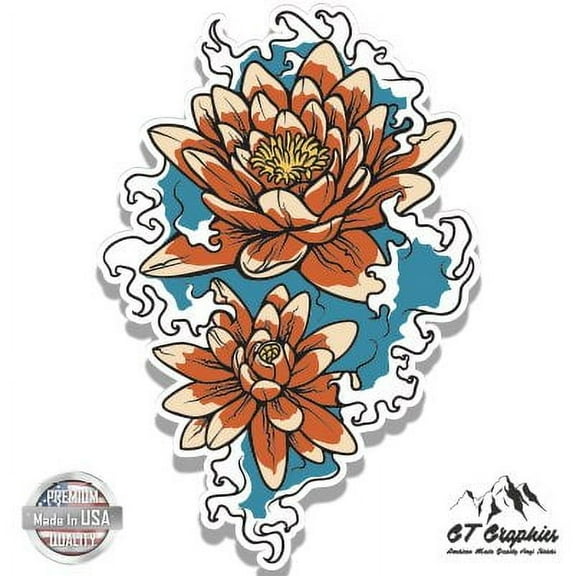 Lotus Japanese - 3" Vinyl Sticker - For Car Laptop I-Pad Phone Helmet Hard Hat - Waterproof Decal