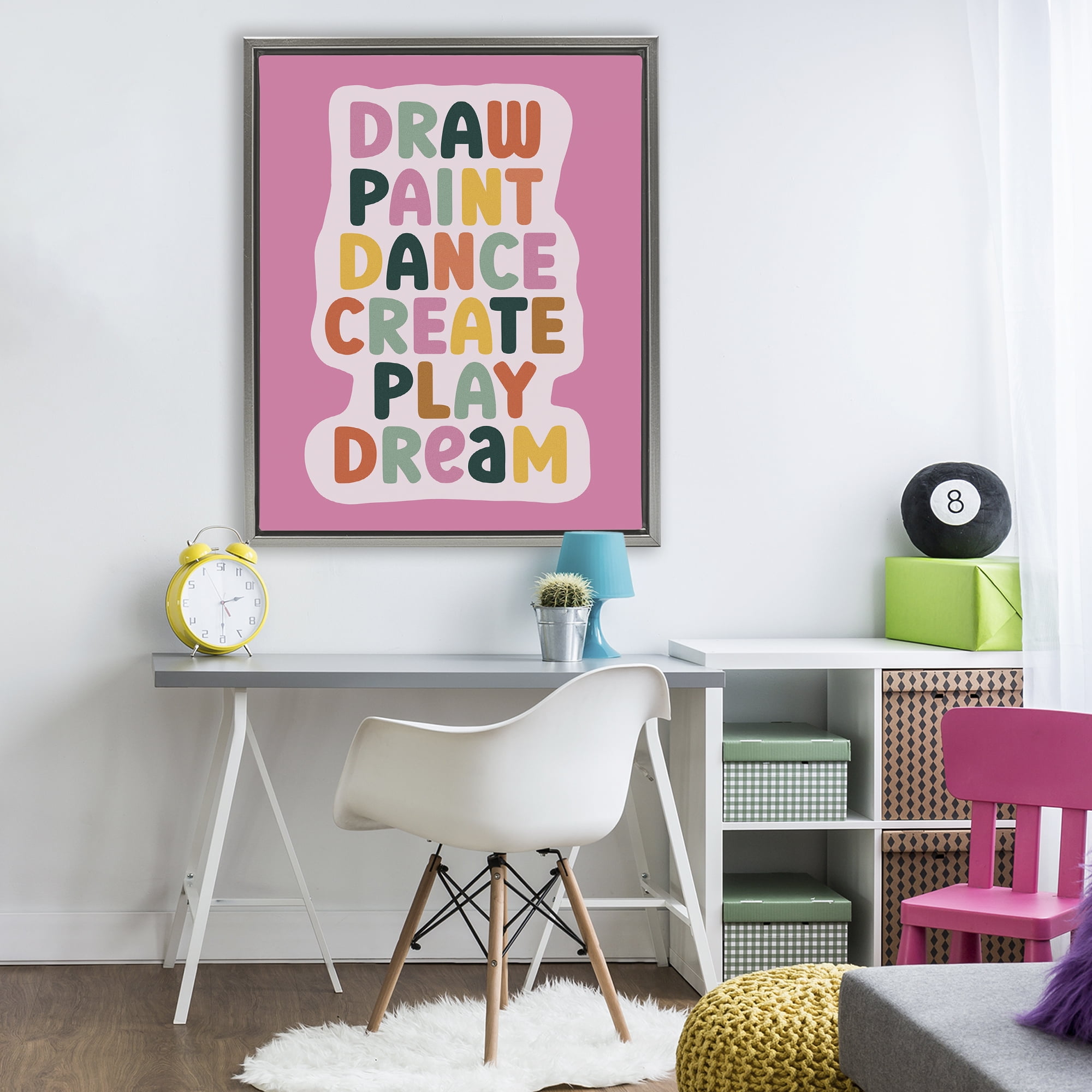 Draw Paint Dance Create Gray Framed Floater Canvas Wall Art, design by Julia Frost