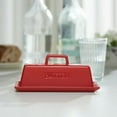 thumbnail image 3 of Kook 7.5” White Butter Dish with Lid Butter Storage Container Ceramic Cherry Red, 3 of 4