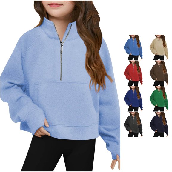 Vividxx Sweatshirts For Girls Casual Half Zip Sweatshirt Long Sleeve Pullovers Tops Kids Lightweight Fall Clothes Fashion Clothing 120