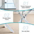 thumbnail image 5 of KATBOC 3-Piece Glass Dining Table Set with Velvet Chairs, 36in Square Tempered Glass Top & Chrome Metal Legs, Space Saving for Small Kitchen Apartment, Silver & Beige, 5 of 6