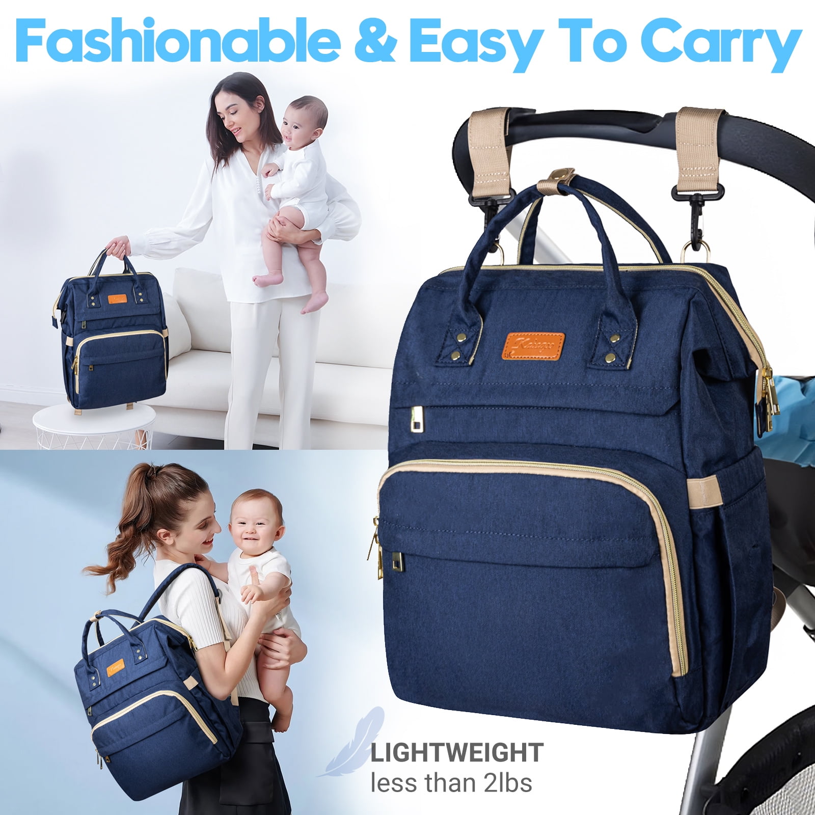 Kabaqoo Baby Diaper Bag with Charge Port, Multifunctional Diaper Backpack Newborn Essentials Gift, Blue