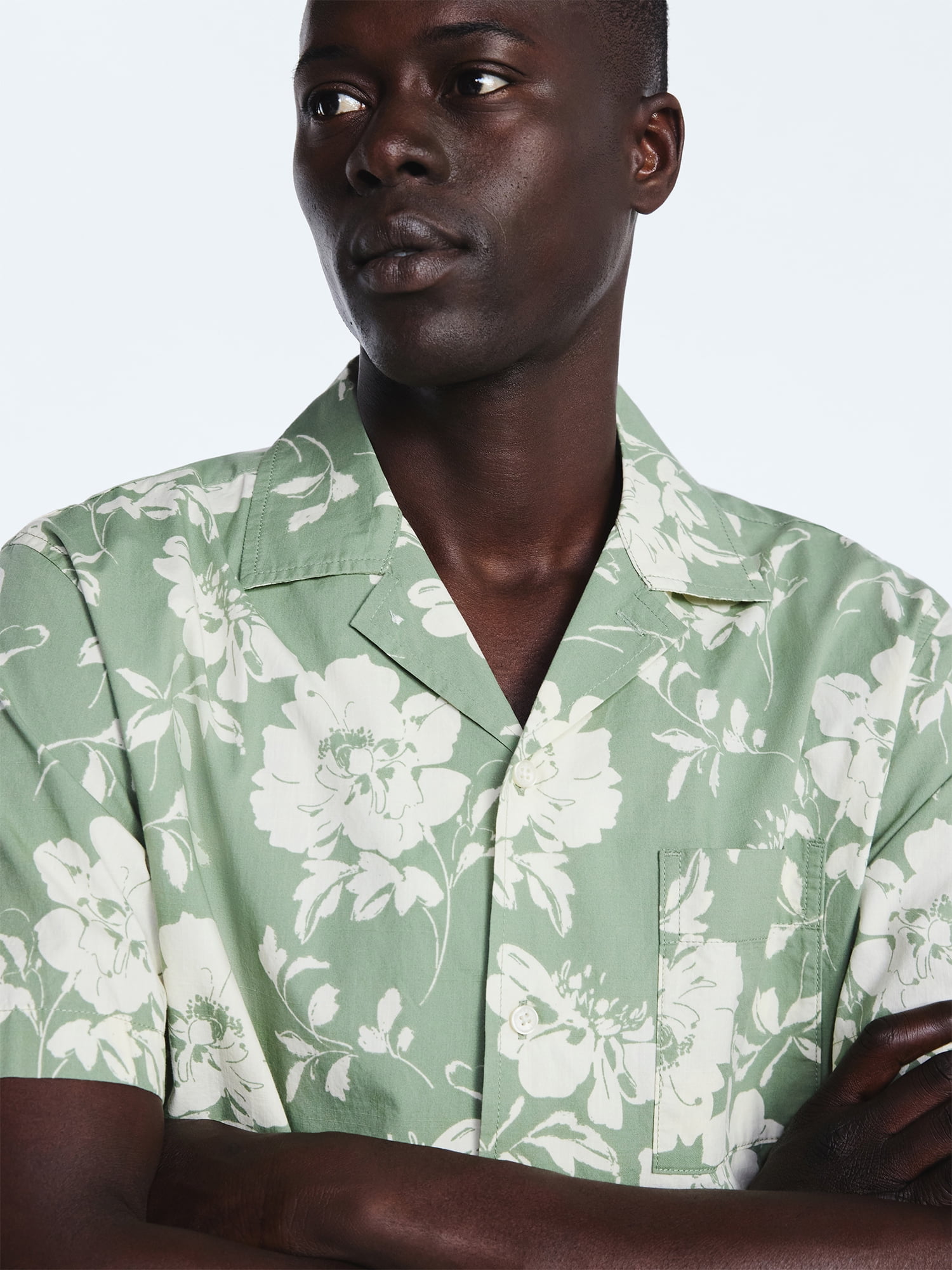 Free Assembly Men's Floral Cotton Camp Shirt with Short Sleeves, Sizes S-3XL