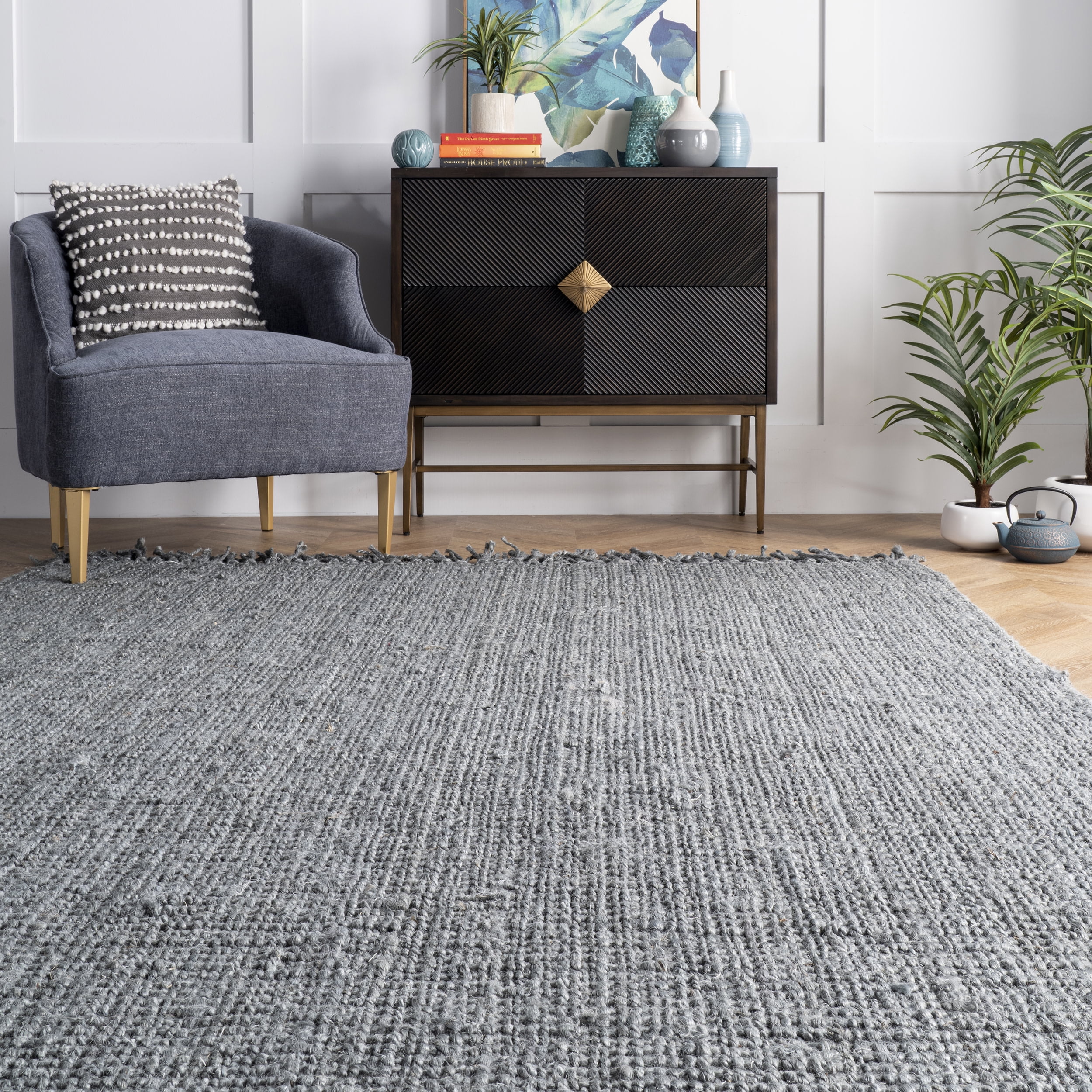 nuLOOM Daniela Chunky Jute Grey 4' x 6' Farmhouse Area Rug