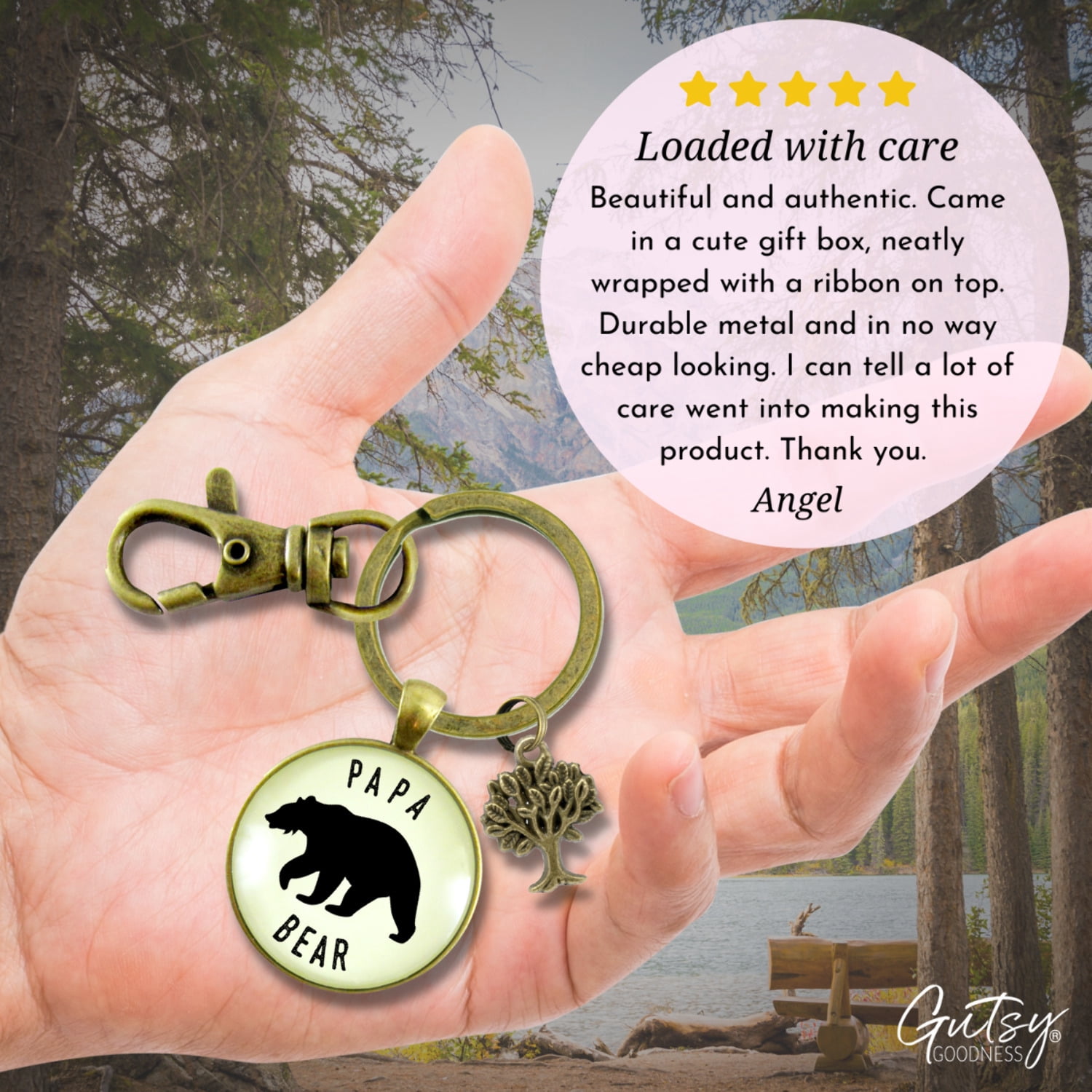 Papa Bear Gutsy Goodness Bronze Keychain Fathers Rustic Key Ring Gift Expectant Dad Father Grandpa