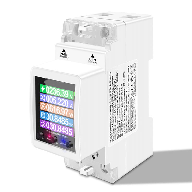AT2PW 100A Tuya WIFI Din Rail Energy Meter Smart Switch Remote Control AC 220V Digital Volt Kwh Frequency Factor Meter,as shown