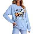 thumbnail image 2 of Mifsaly Womens Plus Size Halloween Sweatshirt Skull Pumpkin Graphic V Neck Shirts Spooky Vibes Classic Fall Festival Holiday Casual Wear, 2 of 5