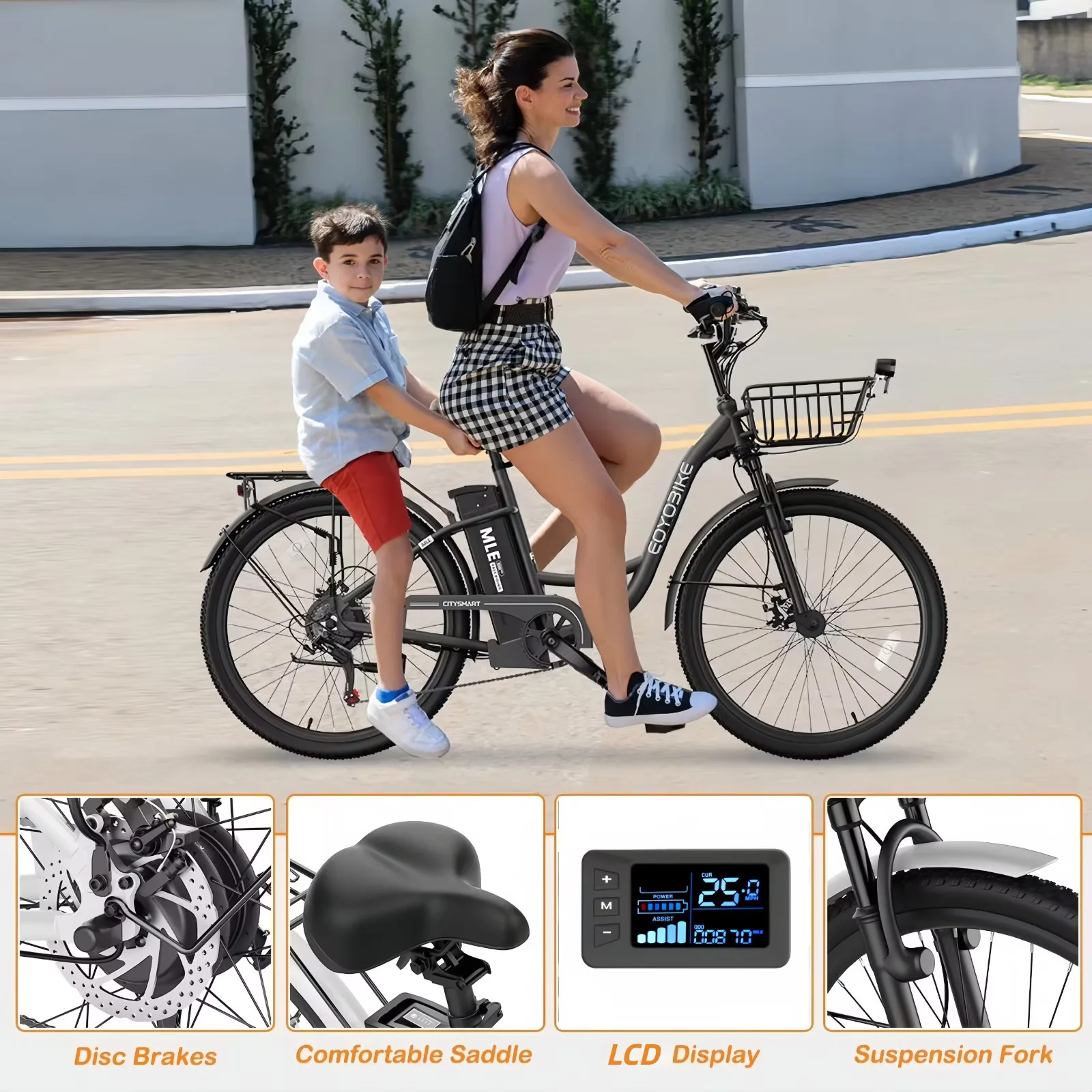 Lilypelle Electric Bike for Unisex Adults,24/26" 7-Speed Step Thru Electric Bicycle ,36V,20MPH
