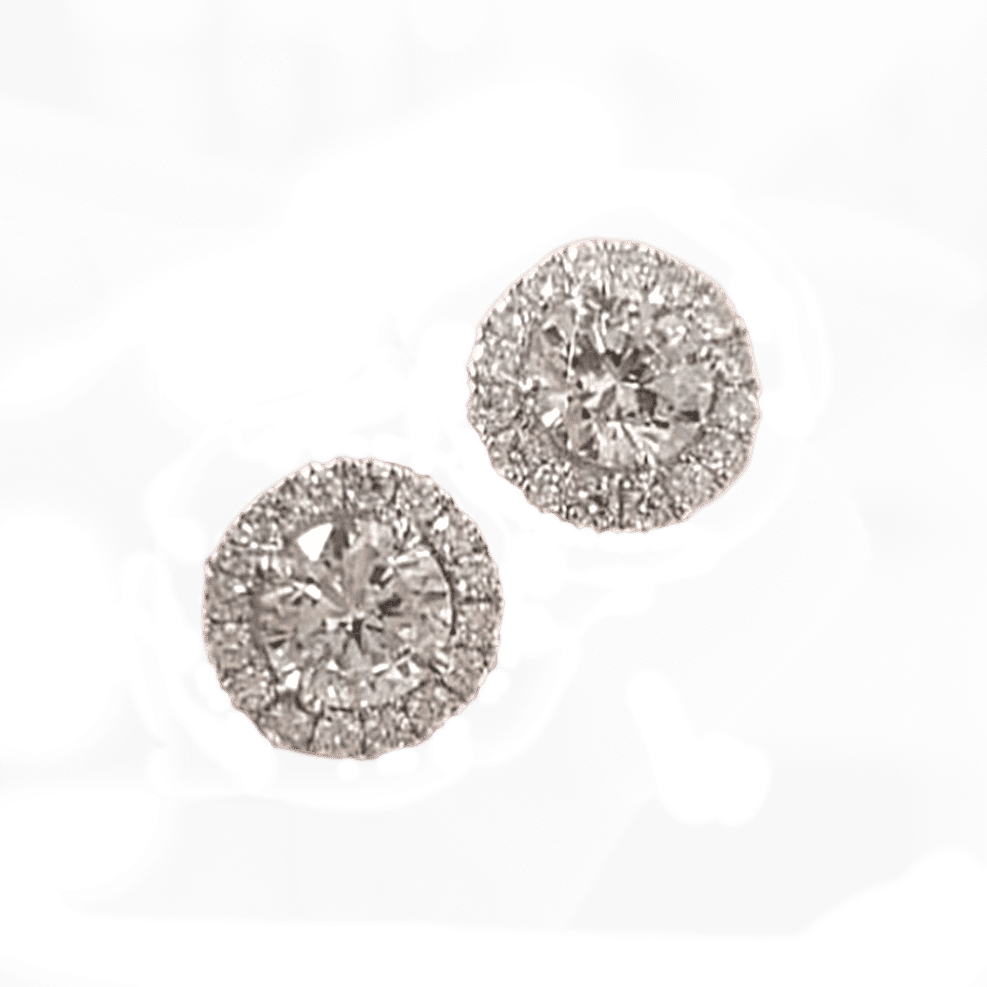 Sterling Silver 925 Cubic Zirconia Stones Round Crown Button Earrings SS-127-R