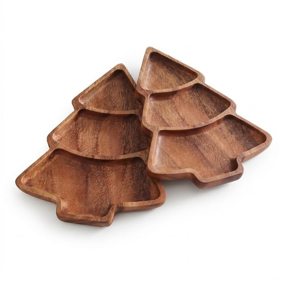  Wooden Christmas Tree Shaped Tray, Creative Household 3-Compartment Dried Fruit Snack Snack Dessert Plate(lxf)