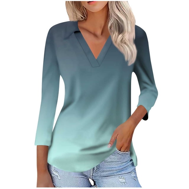 Blusas para las Mujeres Casual 3/4 Manga Botón de la Camiseta Cuello Impresión, Ligera Blusa de Verano