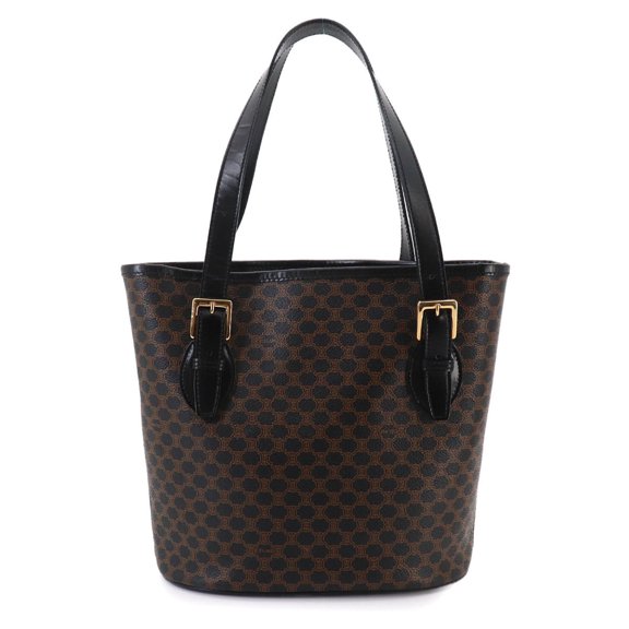 Pre-Owned Celine Macadam Tote Handbag, Black/Brown Leather, Gold Hardware
