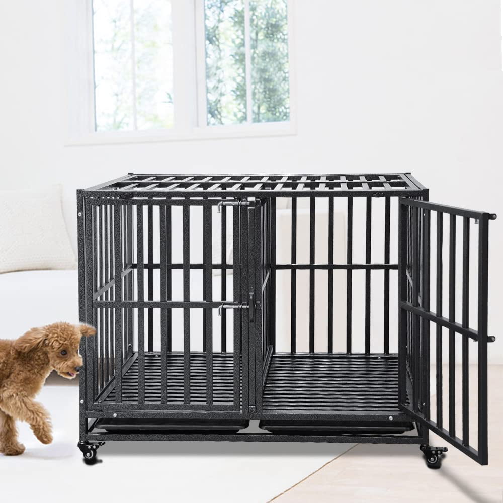 SMONTER Stackable Dog Crates with Divider- Heavy Duty Dog Cage and Kennel for 2 Small & Medium Dogs, 44in